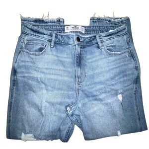 Hollister Curvy High-Rise Mom Jeans Distressed Frayed Hem Size 13R W31 L27